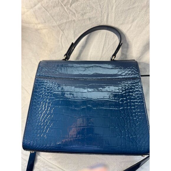 Kate Spade Knightsbridge Doris Blue Leather Croc Embossed Satchel Purse Handbag - Picture 3 of 11